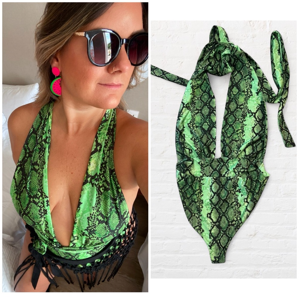 Prettylittlething Green And Black Python Snake Pr… - image 1